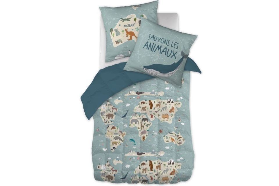 Couette imprimée 140x200 cm + taie d'oreiller - Map