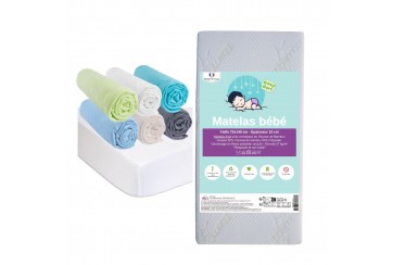 Matelas 70x140 + 6 Draps housse Océan Coton + 2 Protèges-matelas