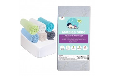 Matelas 60x120 + 6 Draps housse Océan + 2 Protèges-matelas