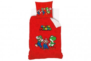 Parure de lit enfant 140x200 cm - 100% Coton - Mario Bros Rouge